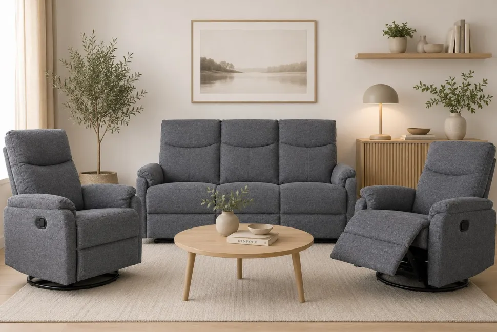 BELFAST 3+1+1 ISTUTTAVAT RECLINER SOHVAT, HYGGE TUMMANHARMAA KANGAS