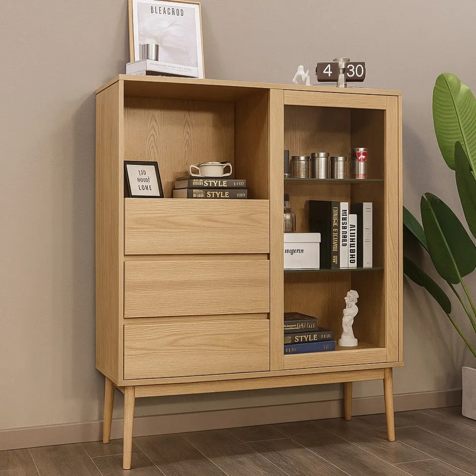 Copenhagen leveä tammivitriini 120 cm, luonnonväri tammi