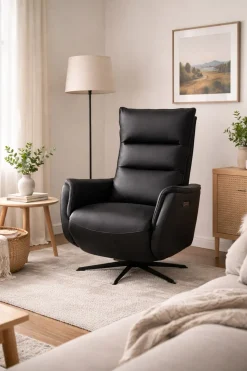 GENESIS NAHKAINEN RECLINER TUOLI SÄHKÖSÄÄDÖILLÄ MUSTA NAHKA