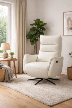 GENESIS NAHKAINEN RECLINER TUOLI SÄHKÖSÄÄDÖILLÄ VALKOINEN NAHKA