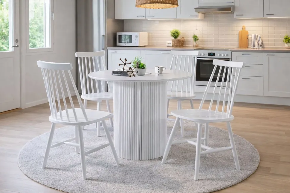 JANETTE 90 CM PYÖREÄ RUOKAPÖYTÄ + 4 ARMI PINNATUOLIA