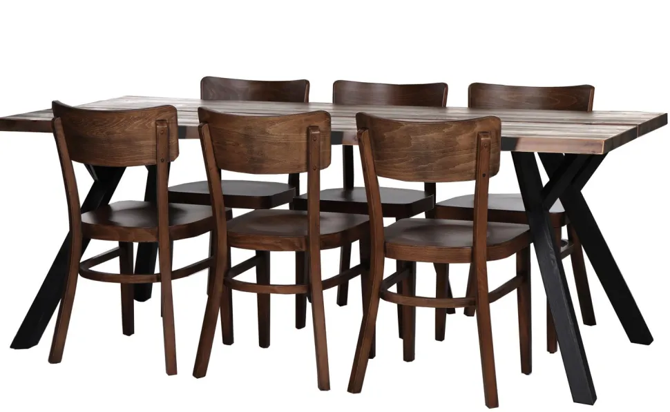 LANA 200 CM LANKKUPÖYTÄ PUUJALOILLA + 6 CAFE PLUS TUOLIA