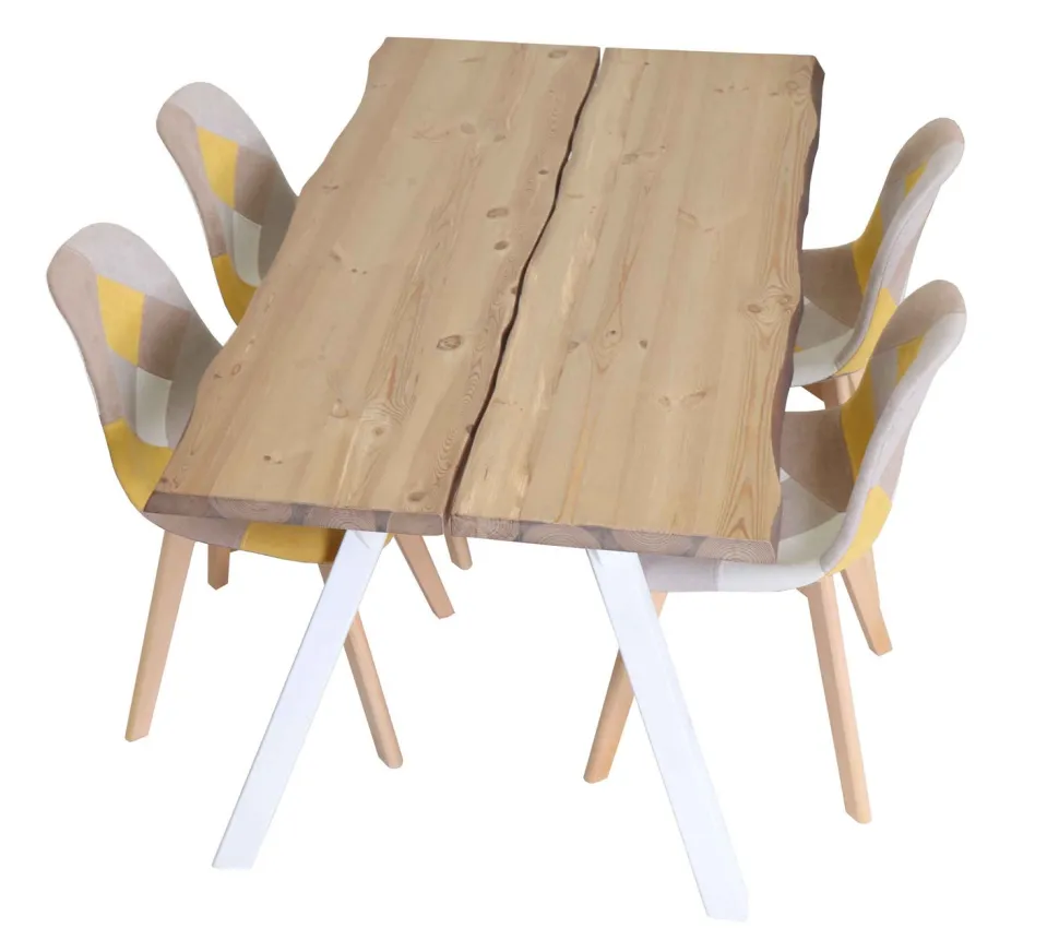 LANA 150 CM LANKKUPÖYTÄ PUUJALOILLA + 4 KPL DOMUS TILKKU RUOKAPÖYDÄN TUOLIA