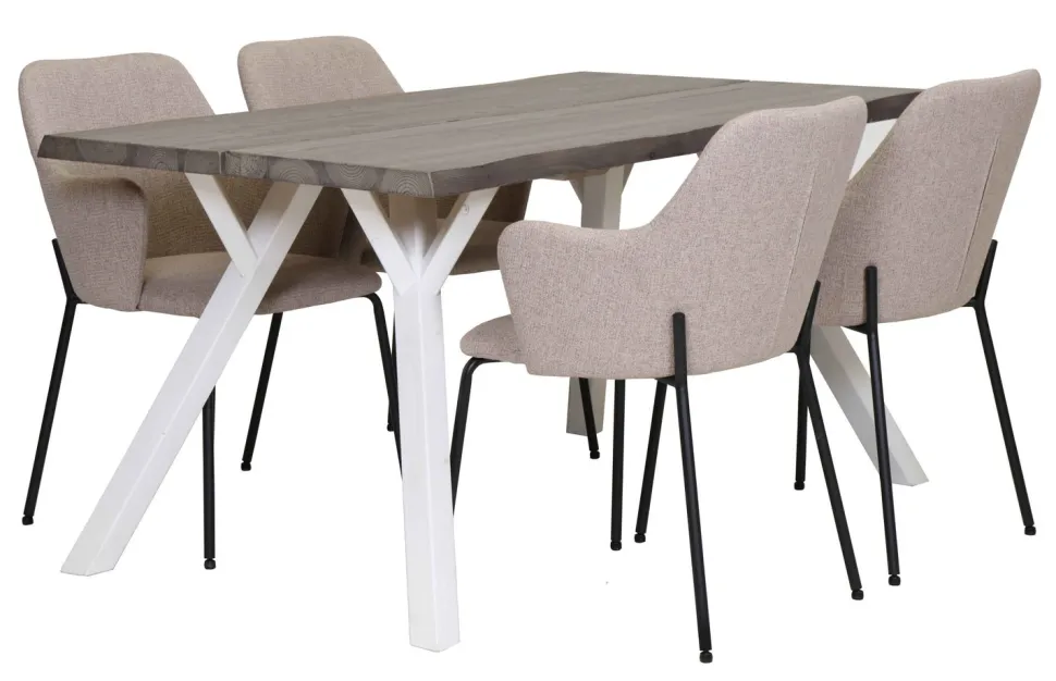 LANA LANKKUPÖYTÄ 150 CM PUUJALOILLA + 4 HAMMOND TUOLIA