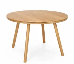 LANA PYÖREÄ TAMMI RUOKAPÖYTÄ 115 CM KORISTEREUNALLA JA PYÖREILLÄ OLIVIA JALOILLA