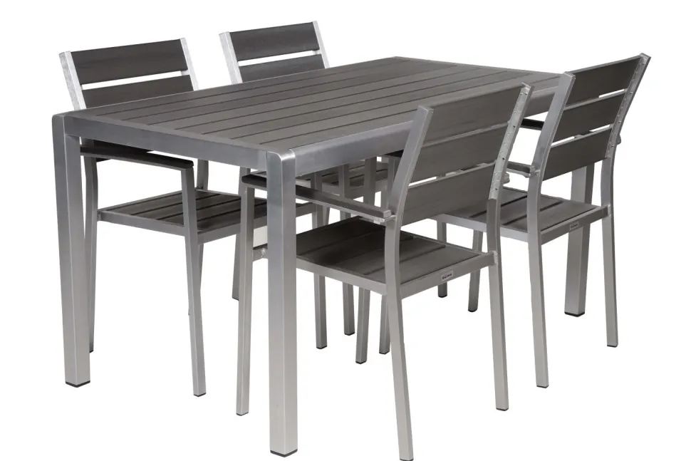 MILANO ARTWOOD PÖYTÄ + 4 MILANO TUOLIA HARMAA/ALUMIINI