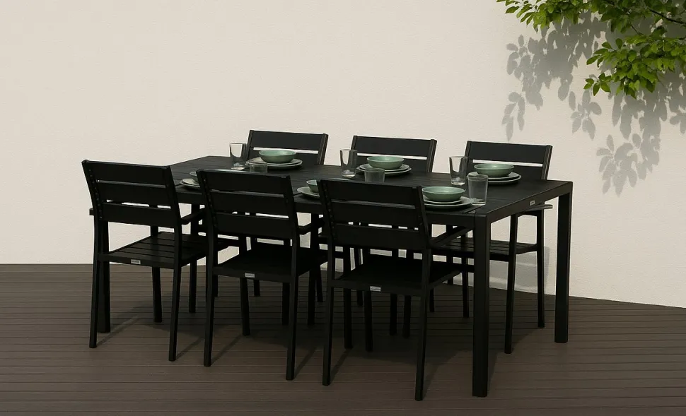 MILANO ARTWOOD PÖYTÄ + 6 MILANO TUOLIA KOKOMUSTA