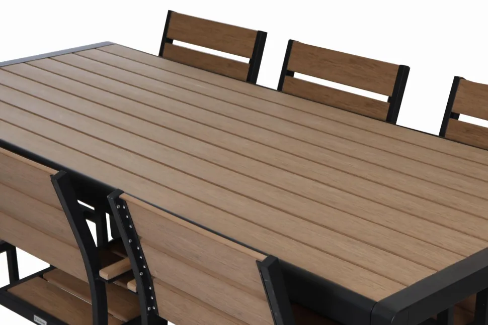 MILANO ARTWOOD PÖYTÄ + 6 MILANO TUOLIA MUSTA/LUONNONVÄRI