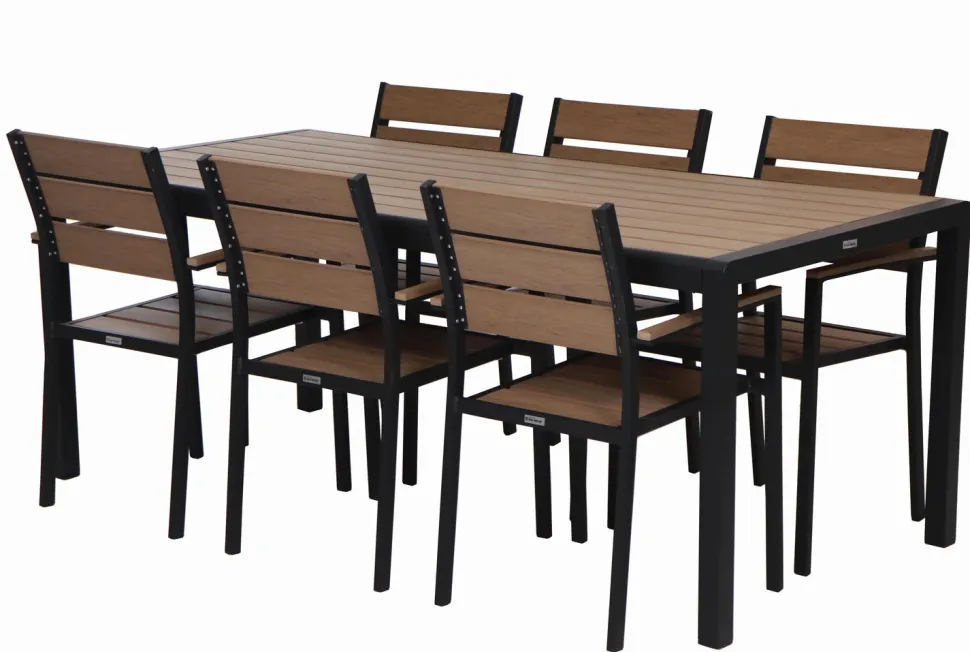 MILANO ARTWOOD PÖYTÄ + 6 MILANO TUOLIA MUSTA/LUONNONVÄRI