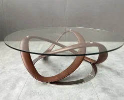 MILLENIUM PYÖREÄ DESIGN SOHVAPÖYTÄ LASIKANNELLA, VÄRI PÄHKINÄ