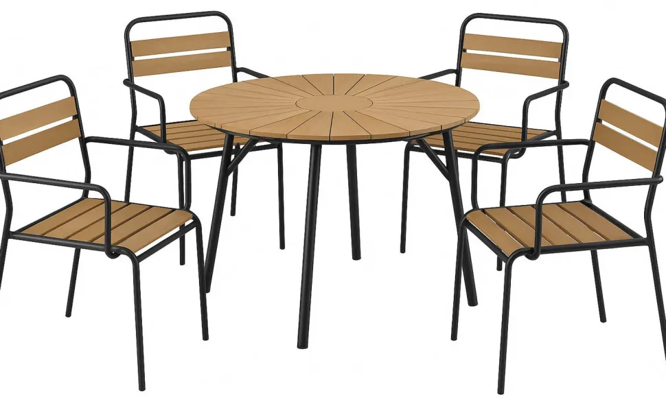 Modena 100cm pyöreä terassipöytä + 4 Cafe tuolia käsinojilla