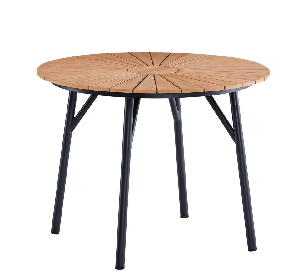 Modena 100cm pyöreä terassipöytä + 4 Cafe tuolia käsinojilla