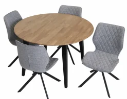 MONIKA PYÖREÄ TAMMIPÖYTÄ 115CM + 4 NORDHAM TUOLIA KANGASVERHOILTUNA