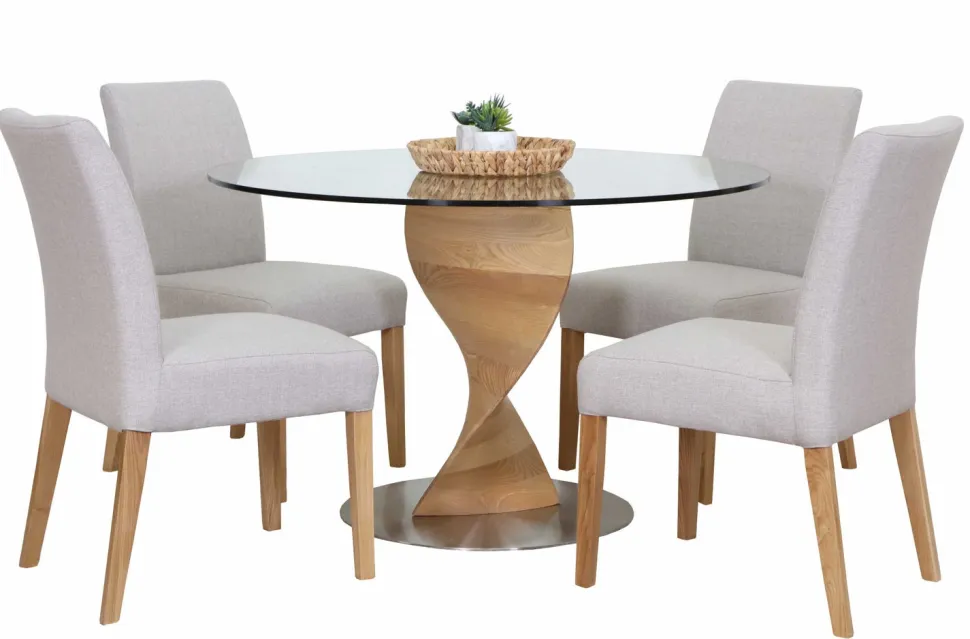 ORIENT PYÖREÄ 120 CM DESIGN RUOKAPÖYTÄ LASIKANNELLA + 4 MALAGA TUOLIA