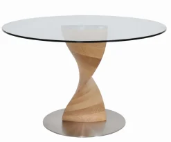 ORIENT PYÖREÄ 120 CM DESIGN RUOKAPÖYTÄ LASIKANNELLA + 4 OREGON PU-NAHKALLA VERHOILTUNA