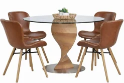 ORIENT PYÖREÄ 120 CM DESIGN RUOKAPÖYTÄ LASIKANNELLA + 4 OREGON PU-NAHKALLA VERHOILTUNA