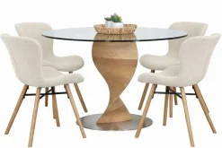 ORIENT PYÖREÄ 120 CM DESIGN RUOKAPÖYTÄ LASIKANNELLA + 4 OREGON TUOLIA