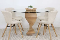 ORIENT PYÖREÄ 120 CM DESIGN RUOKAPÖYTÄ LASIKANNELLA + 4 OREGON TUOLIA