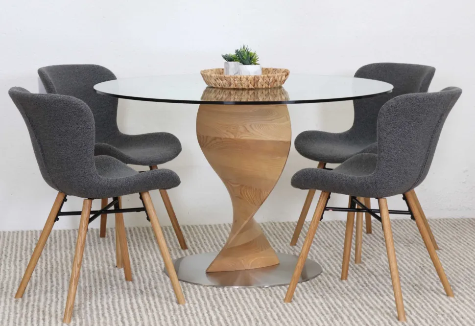 ORIENT PYÖREÄ 120 CM DESIGN RUOKAPÖYTÄ LASIKANNELLA + 4 OREGON TUOLIA