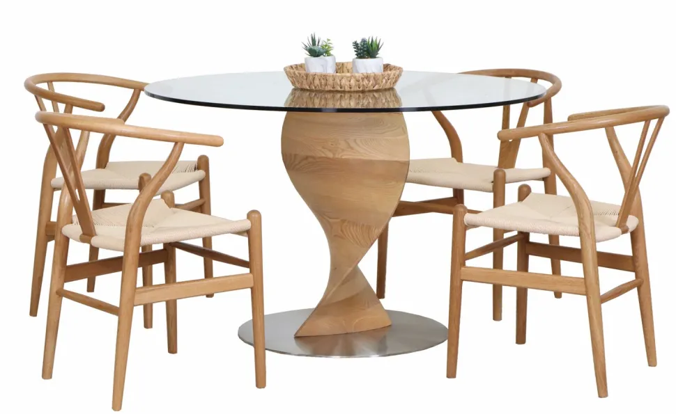 ORIENT PYÖREÄ 120 CM DESIGN RUOKAPÖYTÄ LASIKANNELLA + 4 WENDY TAMMITUOLIA
