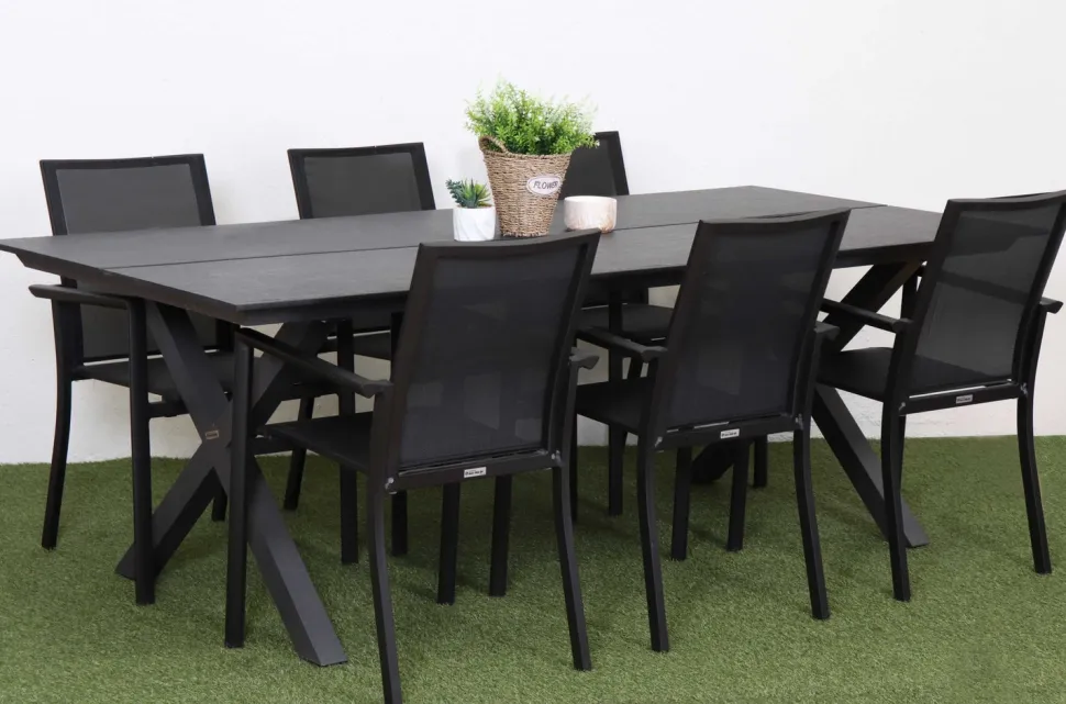 RANCHO ARTWOOD PÖYTÄ 220X100 CM + 6 QUATTRO TEXTILENE TUOLIA