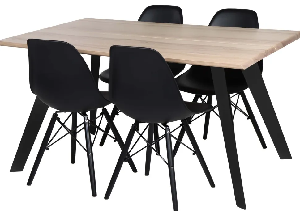 SAARNI 140 CM LANKKUPÖYTÄ MUSTILLA METALLIJALOILLA + 4 SWING KUPPITUOLIA MUSTA/PYÖKKI
