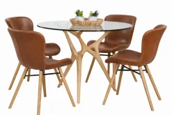 SALVADOR PYÖREÄ 100 CM DESIGN RUOKAPÖYTÄ LASIKANNELLA + 4 OREGON TUOLIA PU-NAHKA VERHOILTUNA