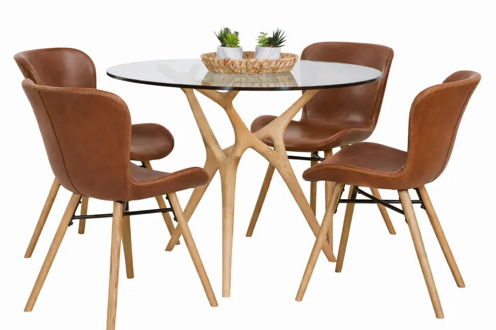 SALVADOR PYÖREÄ 100 CM DESIGN RUOKAPÖYTÄ LASIKANNELLA + 4 OREGON TUOLIA PU-NAHKA VERHOILTUNA