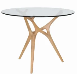 SALVADOR PYÖREÄ 100 CM DESIGN RUOKAPÖYTÄ LASIKANNELLA + 4 OREGON TUOLIA PU-NAHKA VERHOILTUNA
