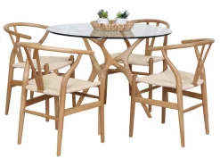 SALVADOR PYÖREÄ 100 CM DESIGN RUOKAPÖYTÄ LASIKANNELLA + 4 WENDY TAMMITUOLIA
