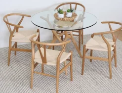 SALVADOR PYÖREÄ 100 CM DESIGN RUOKAPÖYTÄ LASIKANNELLA + 4 WENDY TAMMITUOLIA