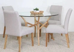 SANTIAGO PYÖREÄ 120 CM DESIGN RUOKAPÖYTÄ LASIKANNELLA + 4 MALAGA TUOLIA