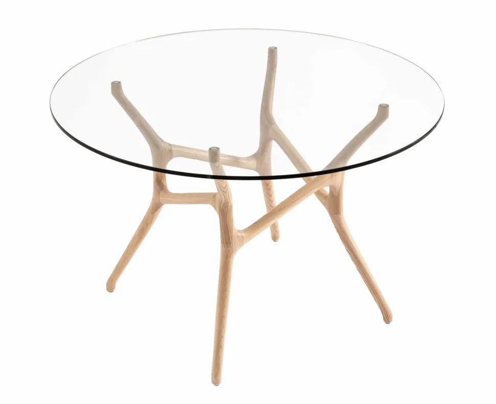 SANTIAGO PYÖREÄ 120 CM DESIGN RUOKAPÖYTÄ LASIKANNELLA + 4 OREGON TUOLIA PU-NAHKALLA VERHOILTUNA