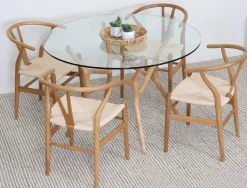 SANTIAGO PYÖREÄ 120 CM DESIGN RUOKAPÖYTÄ LASIKANNELLA + 4 WENDY TAMMITUOLIA