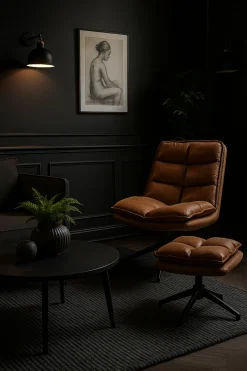 SOFT PYÖRIVÄ LEPOTUOLI JALKARAHILLA KONJAKKI ANTIIKKIKANGAS