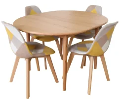 TROYES PYÖREÄ JATKETTAVA TAMMIPÖYTÄ + 4 DOMUS TUOLIA